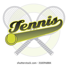 Tennis With Tail Banner is an illustration of a tennis design with the word tennis with a tail banner for your own text, tennis ball and tennis racquets.