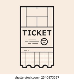 Tennis ticket with tennis court design, fast ball, tenis net. Classic ticket style vector outline icon