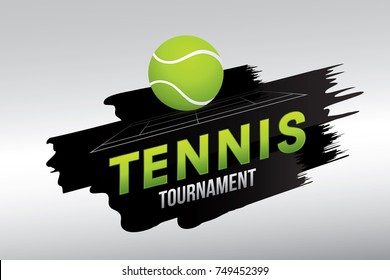 Tennis tournament badge design with ball on court.