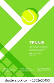 Tennis Tournament or Championship Poster. Green Grass Court with Ball on Line. Net Shadow. Close up Angle. Flat, Simple, Retro style - Vector - Shutterstock ID 1832620453