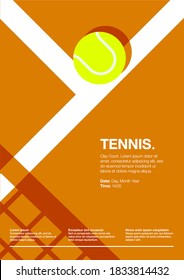Tennis Tournament or Championship Poster. Orange, Clay Court with the Ball on the Line. Net Shadow. Close up. Flat, Simple, Retro style - Vector - Shutterstock ID 1833814432