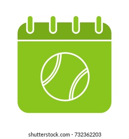 Tennis tournament date glyph color icon. Silhouette symbol on white background. Calendar page with tennis ball. Negative space. Vector illustration