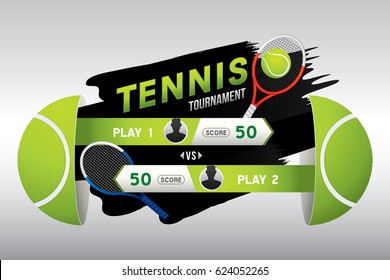 Tennis tournament design with players and scoreboard.