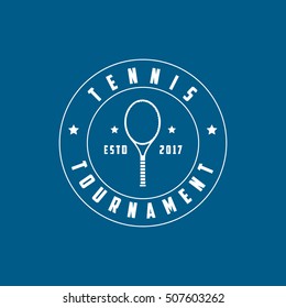 Tennis Tournament Emblem Line Icon On Blue Background