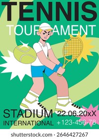 tennis tournament event invitation template. promotion male players competition. for poster, flyer, cover, brochure