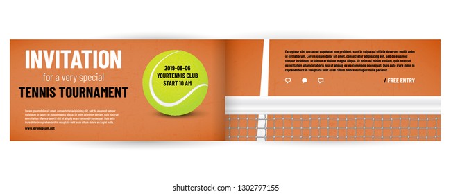 Tennis tournament invitation template with ball, net and sample text in separate layer - vector illustration