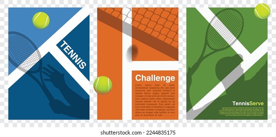 Tennis tournament Poster, Banner or Flayer - Players, Rackets and Ball on the line, net challenge - Simple retro competition - Sports championship - Vector Illustration Blue, Orange, Green floor Backg