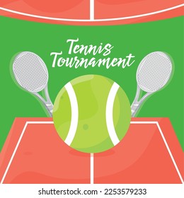 Tennis tournament poster with tennis racket on a court Vector