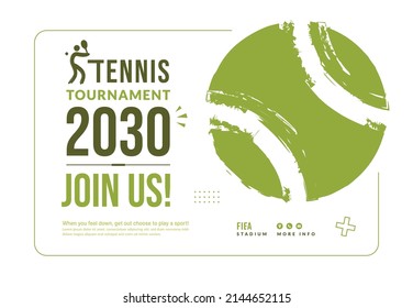 Tennis tournament poster template with ball isolated on white background, Minimal competition invitation in flat style