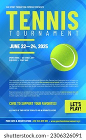 Tennis tournament poster template with ball and racket silhouette - vector illustration