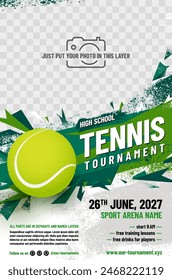 Tennis tournament poster template with ball and place for your photo - vector illustration