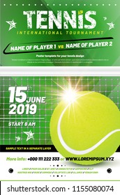 Tennis tournament poster template with sample text in separate layer - vector illustration