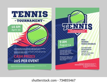 Tennis tournament posters with a tennis ball in the flame and on the shield., flyer template vector design