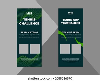 tennis tournament roll up banner design template. tennis game time poster leaflet design. cover, roll up banner, poster, print-ready