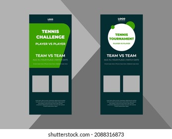 tennis tournament roll up banner design template. tennis game time poster leaflet design. cover, roll up banner, poster, print-ready