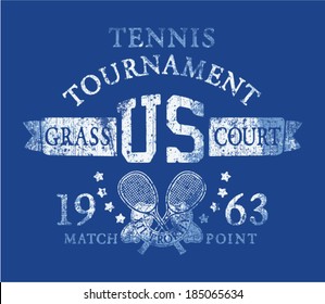 Tennis tournament, Vintage artwork for sports wear in custom colors, grunge effect in separate layer 