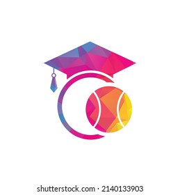 Tennis Training logo design template. Tennis and graduate hat logo combination. Game and study symbol or icon.
