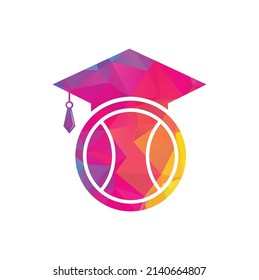 Tennis Training logo design template. Tennis and graduate hat logo combination. Game and study symbol or icon.