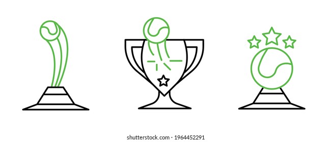 Tennis trophy icon set with tennis ball. This icon is the symbol icons of the tennis match. Sports competition icon set. Editable Stroke. Logo, web and app.