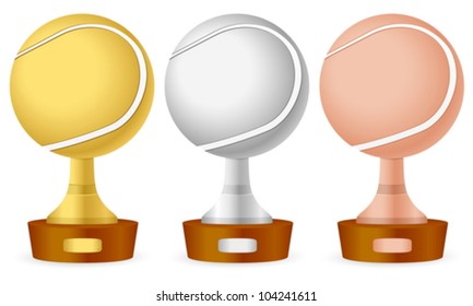 Tennis trophy set on white background. Vector illustration.