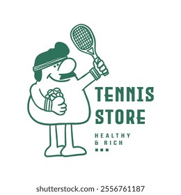 tennis t-shirt design hand drawn cute retro character illustration