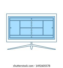 Tennis TV Translation Icon. Thin Line With Blue Fill Design. Vector Illustration.