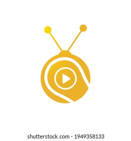 Tennis TV vector logo design template. Tennis ball and play button icon design.