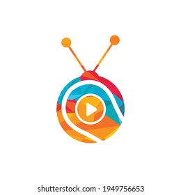 Plantilla de diseño del logotipo vectorial de Tennis TV. Diseño de iconos de bola de tenis y botón de juego.