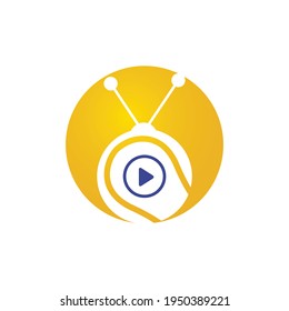Tennis TV vector logo design template. Tennis ball and play button icon design.