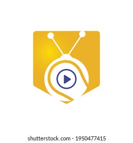 Plantilla de diseño del logotipo vectorial de Tennis TV. Diseño de iconos de bola de tenis y botón de juego.