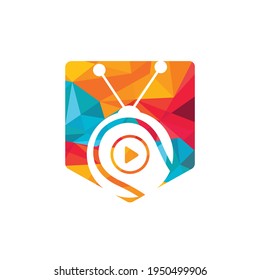 Tennis TV vector logo design template. Tennis ball and play button icon design.