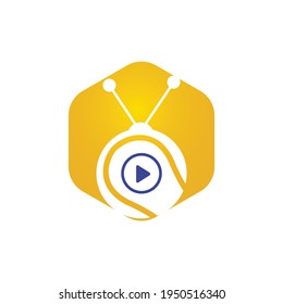 Tennis TV vector logo design template. Tennis ball and play button icon design.