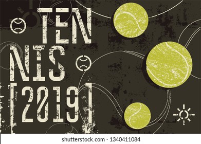 Tennis typographical vintage grunge style poster. Retro vector illustration.