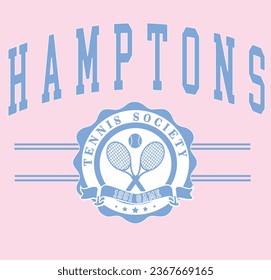 Tennis Varsity Luxury Racquet Club Hamptons Brooklyn Cute Emblem badge Embroidery Logo Slogan Apparel t-shirt tee Design 