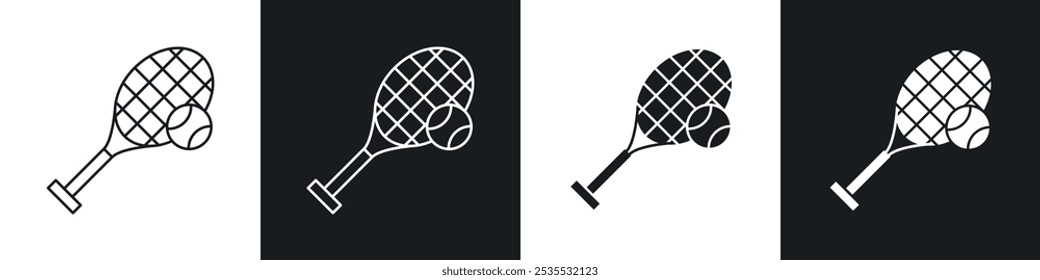 Tennis vector icon set in black and white. EPS 10 illustration