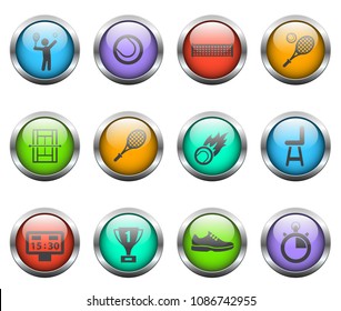 tennis vector icons on color glass buttons