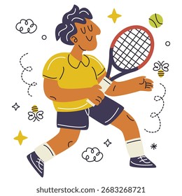 Ilustración vectorial de tenis. Diseño minimalista plano. Ilustración editable para el Web, móvil, impresión