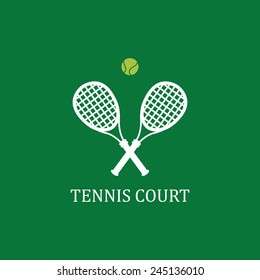 Tennis. Vector logo. Crossed white tennis rackets with a ball on a green background.