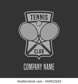 Tennis vector logo, emblem, sign. Graphic illustration of two tennis rackets and ball on the shield