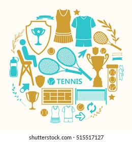 Tennis. Vector logo of icons. Sports objects. Simple elements and symbols for your design.