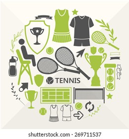 Tennis. Vector logo. Set of tennis icons. Sports objects. Simple elements and symbols. Icons for your design.