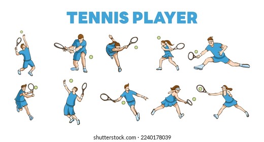 Diseño gráfico de clipart de colección de conjuntos de vectores de tenis
