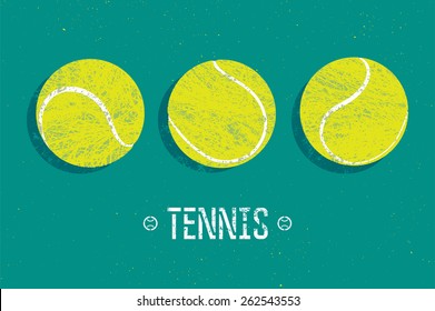 Tennis vintage grunge style poster. Retro vector illustration with tennis balls.