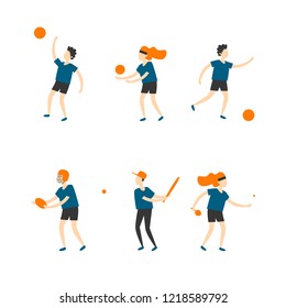 Tennis, volleyball, basketball, football, rugby, baseball. Flat style vector illustration.