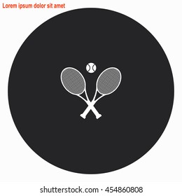 Tennis web icon. Gray circle button with white illustration.