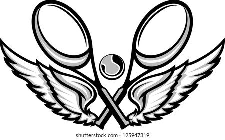Tennis and Wings Emblems Vector Illustration