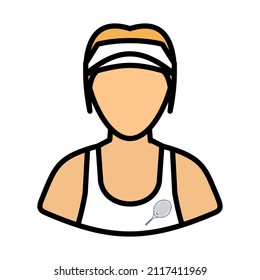 Tennis Woman Athlete Head Icon. Editable Bold Outline With Color Fill Design. Vector Illustration.