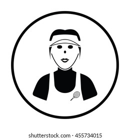 Tennis woman athlete head icon. Thin circle design. Vector illustration.