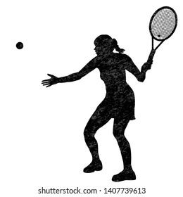 Tennis woman player silhouette on white background
