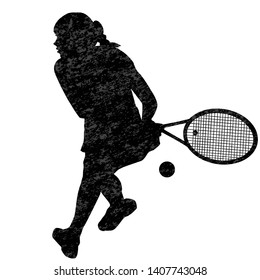 Tennis woman player silhouette on white background